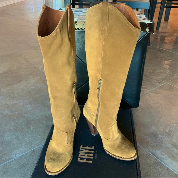 Frye Shoes - Frye Tan Suede Knee-High Heeled Boots